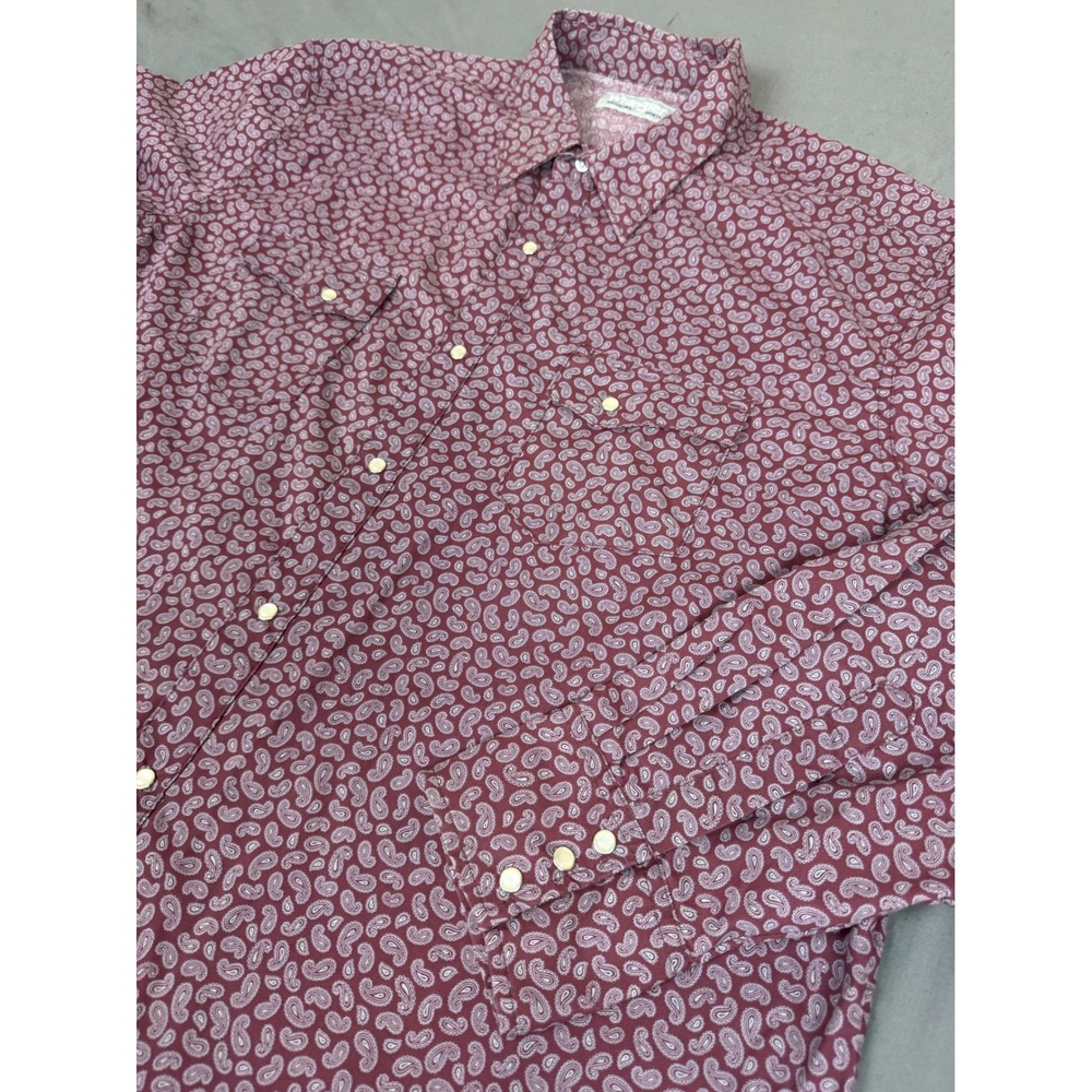 Wrangler Wrancher Mens XXL Burgundy Paisley Western Snap Long Sleeve Shirt - Picture 12 of 16